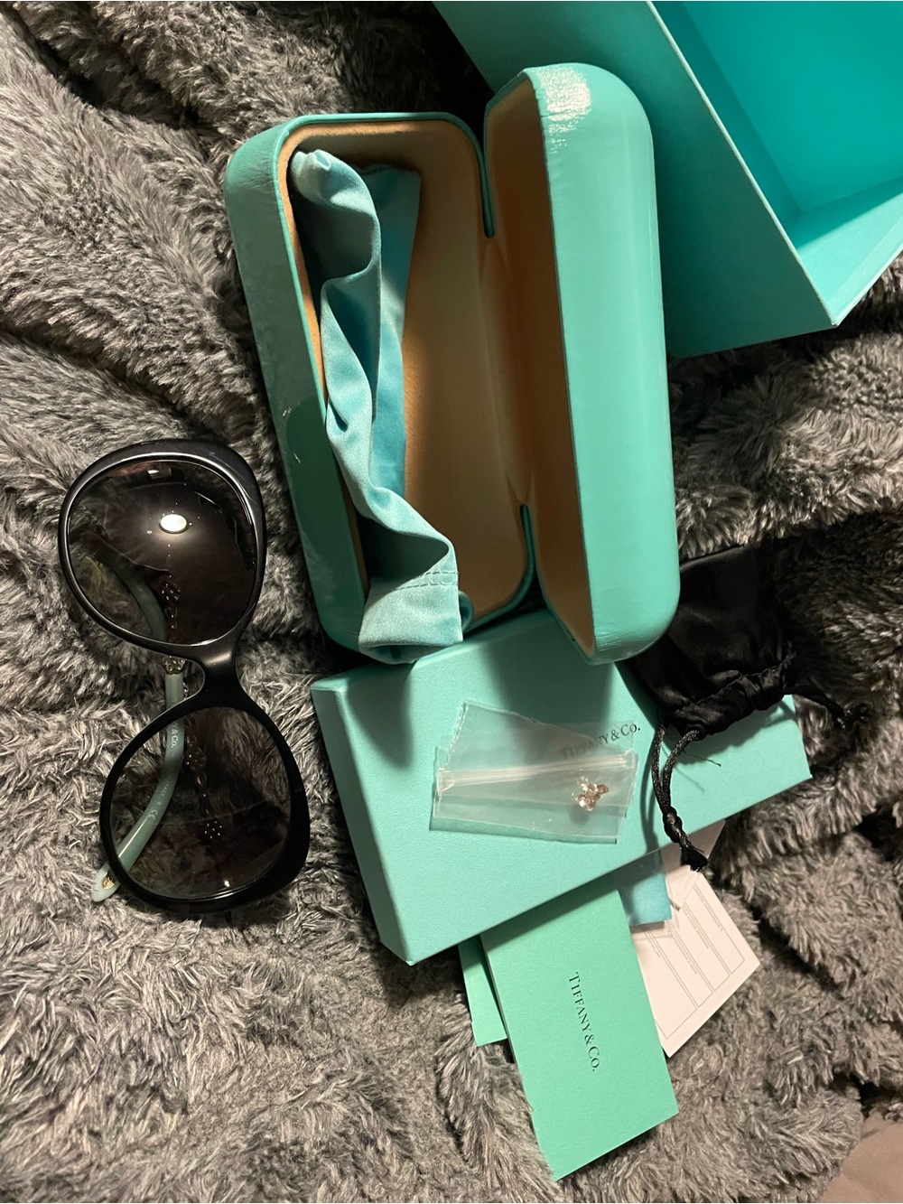 Tiffany & Co. Black Frame Sunglasses with Tiffany Blue Case